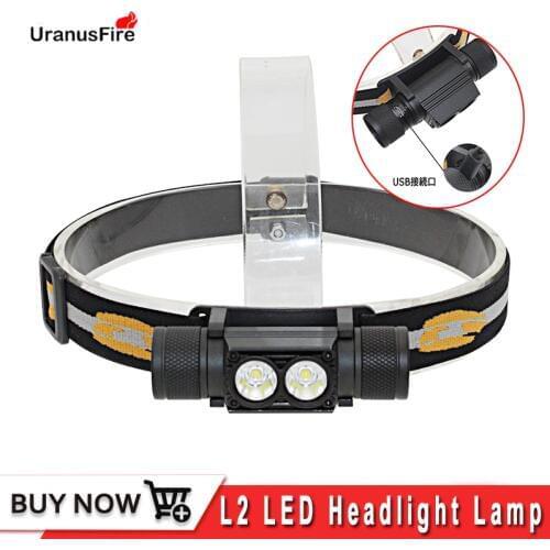 2000 Lumen L2 LED Headlight 2x XM-L2 White Light Head Lamp Flashlight 18650 Battery Headlamp for Camping Fishing Hunting