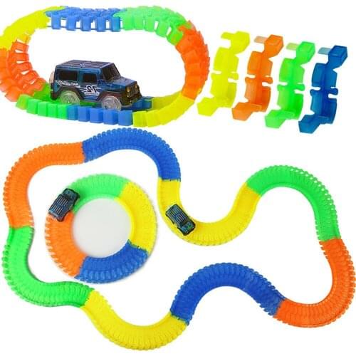 Glowing Magical Racing Tracks Rail Car Toys for Children DIY Assembly Bend Flexible Race Tracks with Flash Light Car