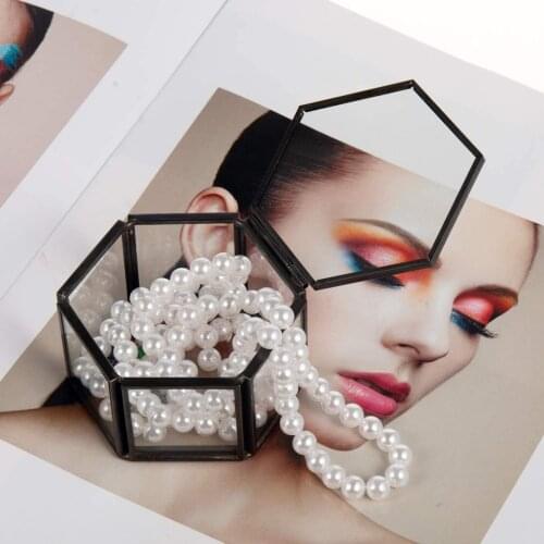 Custom Hexagonal Glass Ring Box Geometrical Clear Jewelry Storage Box Eternal Flower ring holder DIY Delicate Wedding Decoration