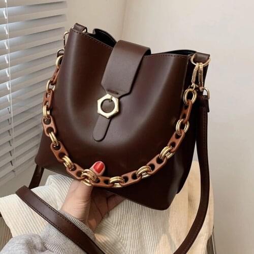 Vintage Solid color Bucket bag 2021 Fashion New Quality PU Leather Womens Designer Handbag High capacity Shoulder Messenger Bag