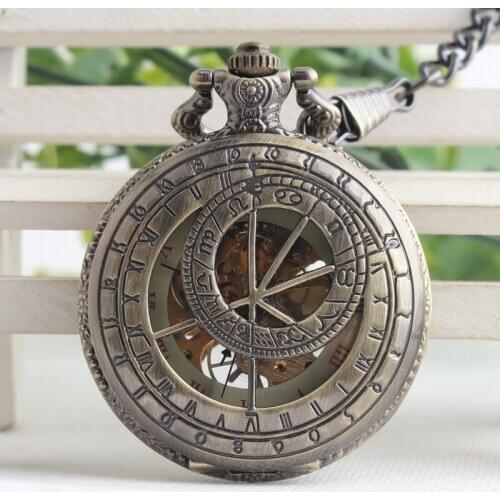 Vintage Mechanical Pocket Watch Roman Numerals Carving Dial Watches Pendant Chain Women Men Gifts TJX041