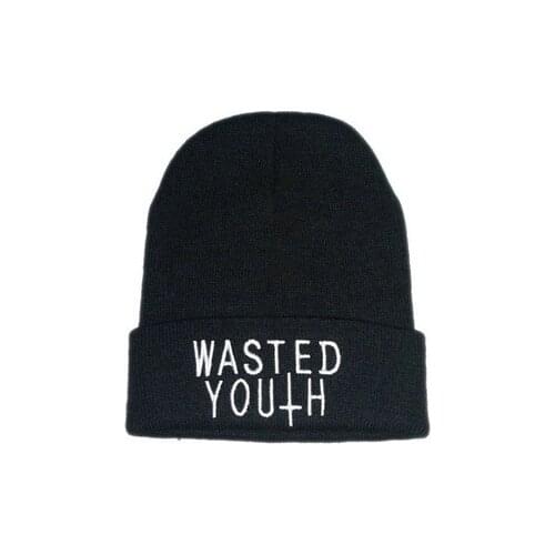 Europe and The United States Style Men and Womens WASTED YOUTH Embroidery Beanies Knitted Hat Hip Hop Cat RX062