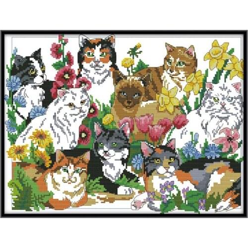 Cats and flowers Embroider Home Decoration DIY Handwork Counted Printed Canvas Chinese Cross Stitch DMC 14 11CT Needlework Sets