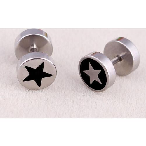 Fashion Men Women Punk Color Black Plated Titanium Steel Round Pentagram Star Stud Earrings Small Brincos Jewelry