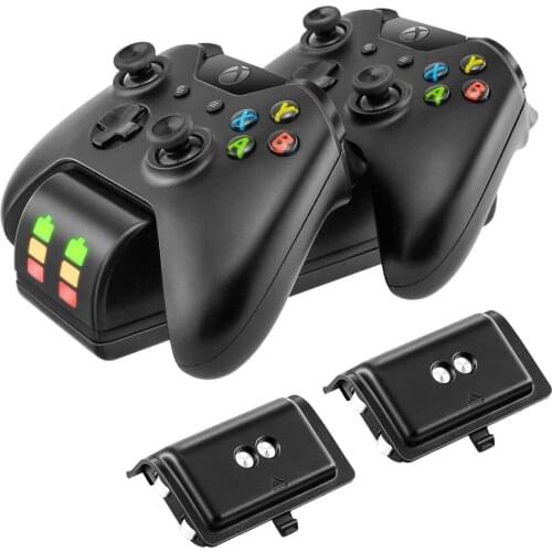 Xbox One/One X/One S Controller Charger, Dual Slot High Speed Docking/Charging Station with 2x2200mAh Rechargeable Battery Packs
