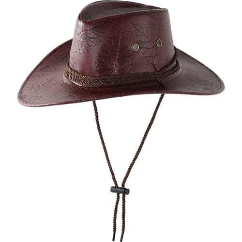 Women Men Cosplay Western Cowboy Hats PU Leather Rider Hat Mongolia Grassland Cowboys Cap Outdoor Climbing Travel Sunscreen Hat