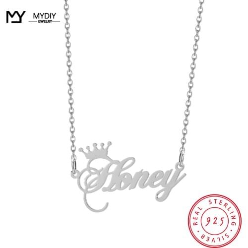 925 Sterling Silver Custom Name Neckalce Crown Pendant Jewelry Gift Personalised Naamketting collar inicial bijoux femme MYDIY