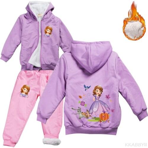 Sofia Winter Tracksuit Girls 2 Piece Set Print Hoodies+Pants Sportwear Suit Hooded Sweat shirt Set Clothes