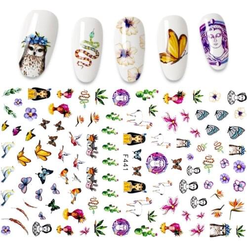 1pcs 3D Nail Stickers Flower Design Transfer Silder Blue Butterfly Adhesive Foils Decals Manicure Nail Art Decoration