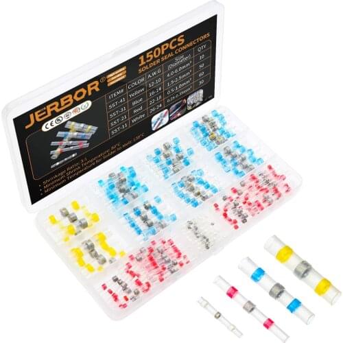 150PCS Solder Seal Wire Connectors, Heat Shrink Butt Connectors Sleeve Waterproof Insulated Electrical Butt Splice Wire Terminal