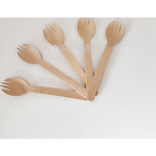 2000pcs 16cm Eco-Friendly Disposable Wooden Spork ( Spoon Fork) Flatware Cutlery Birch Wood Party Dessert Tableware