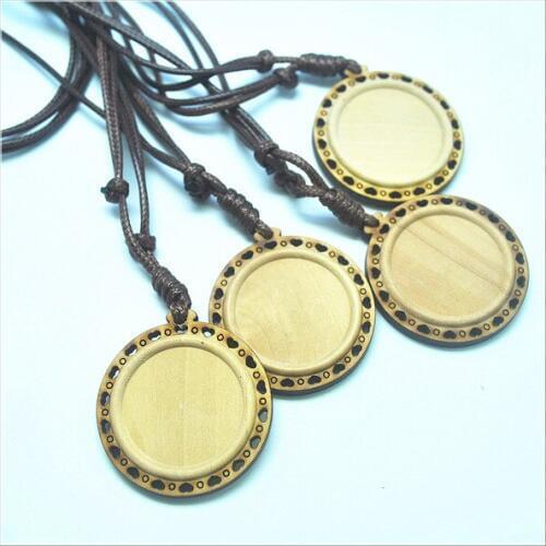 4pcs nature wooden necklace beads cabochons size 25mm round shape necklace 45cm length for men necklace diy beads accessories
