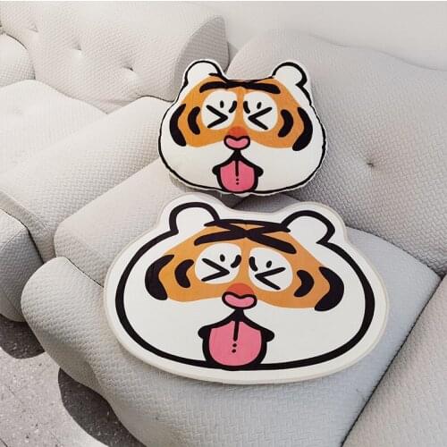 52-60cm Cute Cartoon Tiger Floor Mat Plush Toys Stuffed Soft Lovely Animals Pillows Dolls For Kids Girls Birthday Gifts Decor
