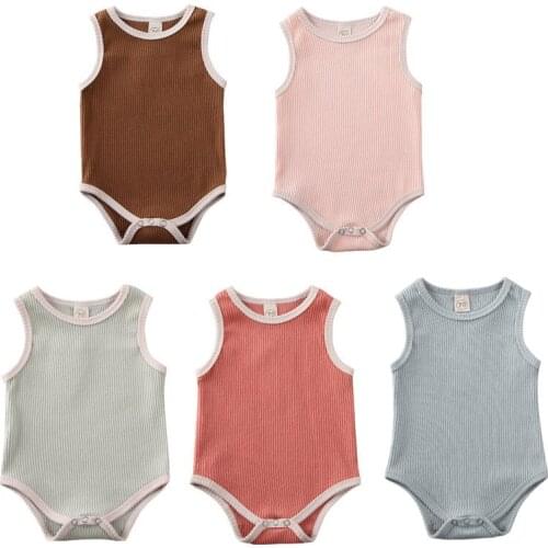 Baby Bodysuit 2020 Toddler Infant Baby Girl Clothes Sleeveless Solid Bodysuits Jumpsuit Outfit 0-24M