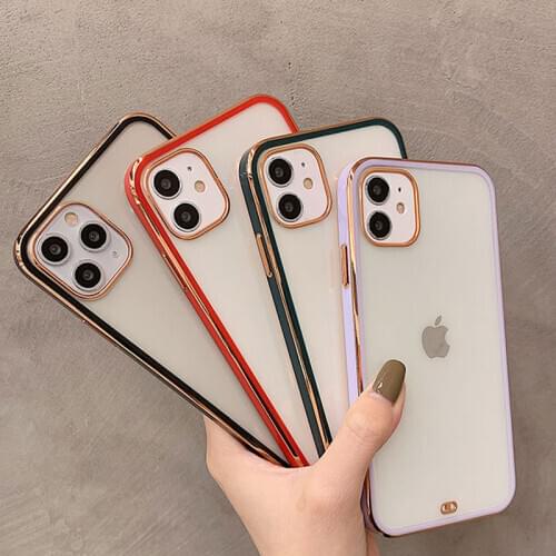 Simple Transparent Plating Phone Case For iphone 12 Pro Max XR XSMAX X 7 8Plus Clear Shockproof Back Cover Cases For iphone 11