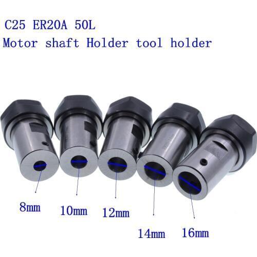 1PCS ER20 A 8mm 10mm 12mm 14mm 16mm 50L Motor shaft Collet Chuck Extension Rod Holder tool holder CNC