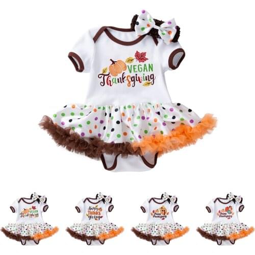 Embroidery 0-24 Months Thanksgiving Day Infant Toddler Baby Girl Short Sleeve Romper Dress Suit-Kids Clothes-Colorful Dots