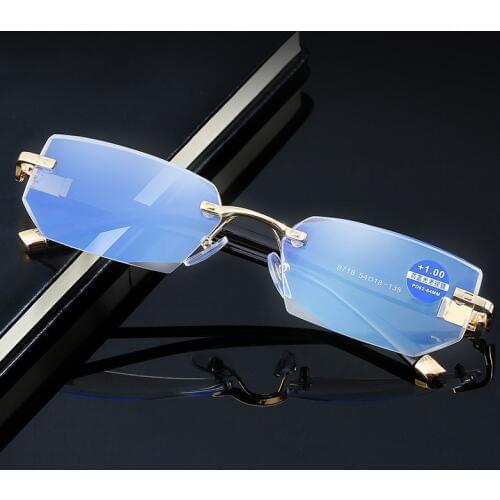 HD Quality Diamond Cutting Reading Glasses Anti Blue Rray Crystal Rimless Diopter Glasses Presbyopic Eyewear +1.0~4.0 Hyperopia