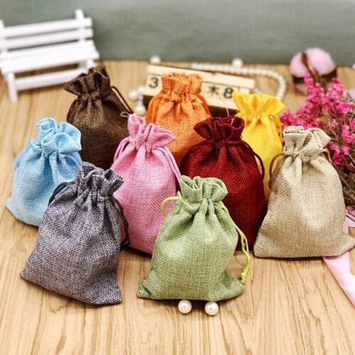 Hot 1PCS Linen Jute Drawstring Pouch Cotton Mix Color Packages for Packaging Gift Wedding Party Christmas Candy Bags