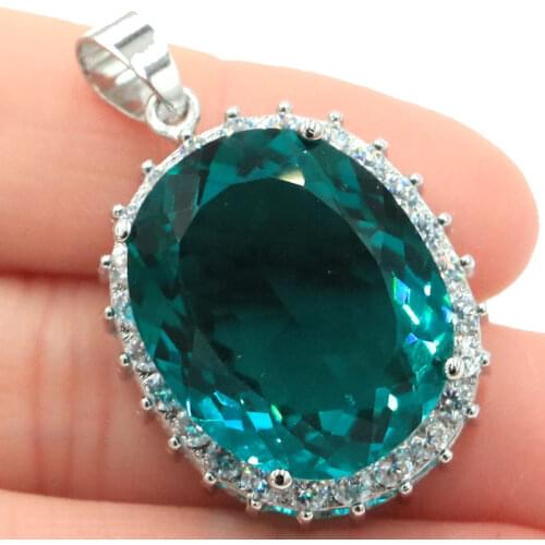 42x26mm Gorgeous Created Green Peridot For Ladies Present Silver Pendant