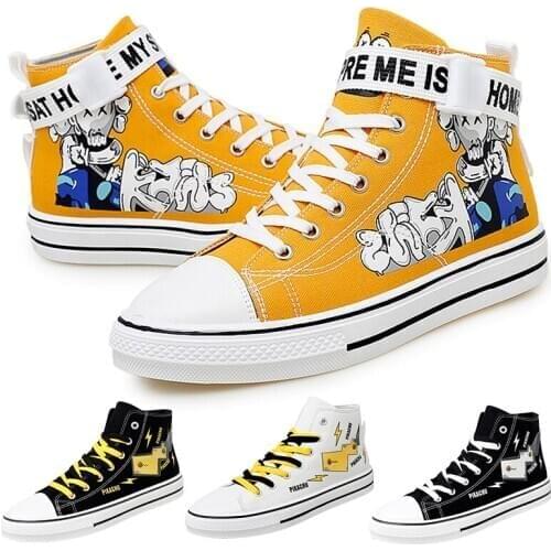 Hot Sale Fashion Cartoon HIP-HOP Breathable Anime High Mens Canvas Sneakers High Top Jogging Shoes Men Canvas Casual Shoes 35-44
