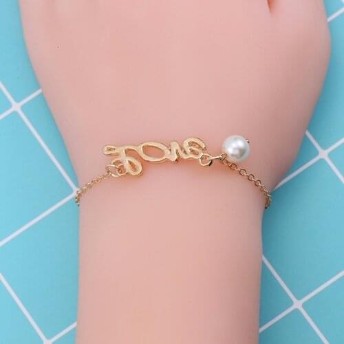 Minimalist Lettering Love Bracelets For Women Girls Simple Hollow Out Pearl Boho Bangles Female Charm Jewelry Gifts Pulseras