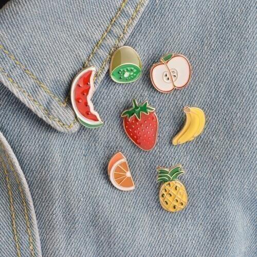 Fashion Mini Fruit Brooch Pins Cartoon Cute Cat Banana Pineapple Watermelon Cherry Enamel Pin Brooches Hat Denim Collar Badge