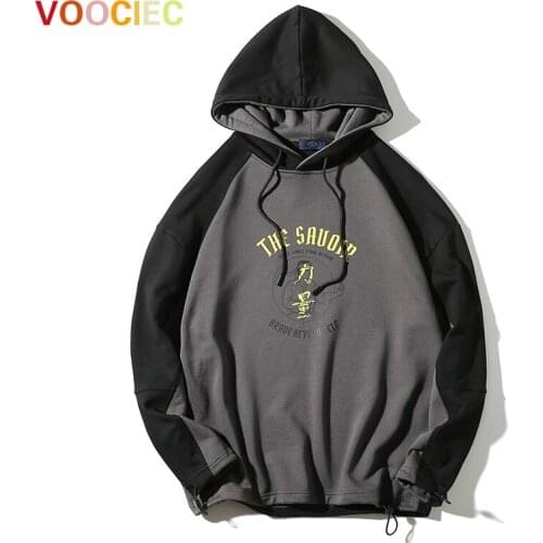 VOOCIEC 2020 Patchwork Chinese Hip Hop Style Sweatshirt Japanese Streetwear Harajuku Hoodie Men Oversized Mens Hoodies Men