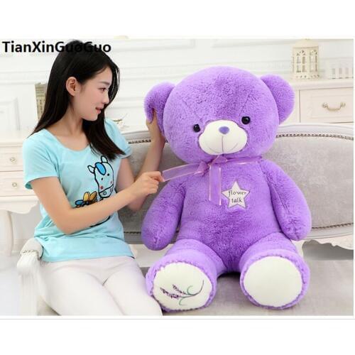 Stuffed toy large 120cm purple teddy Bear plush toy silk belt bear doll throw pillow Christmas gift b0801