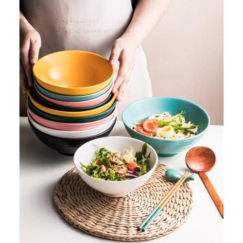 Nordic Japanese Creative Tableware Set Commercial Bamboo Hat Ceramic Bowl Household Large Ramen Rice Noodles Soup Bowl Porcelain