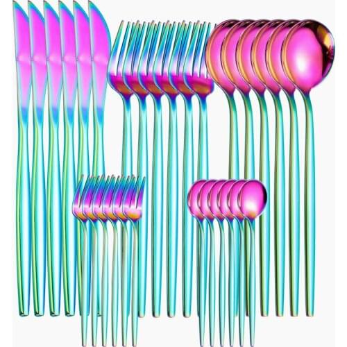 Tableware Set Stainless Steel Utensils Rainbow Party Cutlery Set Forks Tea Spoons Knives Sets Western Dinnerware Dropshipping