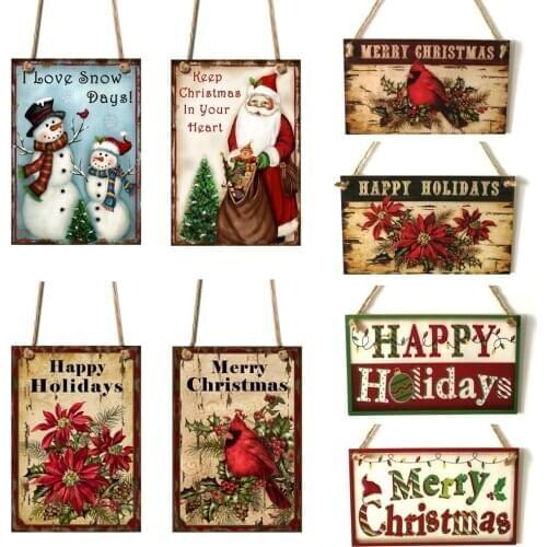 Merry Christmas Sign Hanging Board Wooden Holidays Door Wall Christmas Tree Drop Ornaments Decor Gift for Home Door 20*10cm