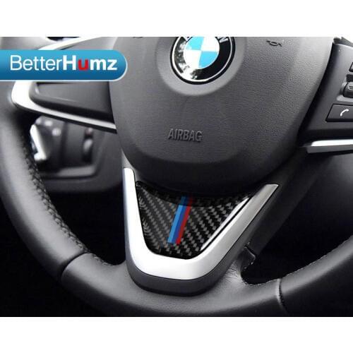 BetterHumz Carbon Fiber Car Steering Wheel Sticker M Performance Car Decoration Sticker For BMW X1 2016 F48 2017 F52 F45 F46 X2