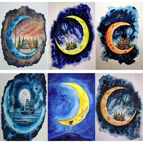New 5D DIY Diamond Painting Scenery Cross Stitch The Moon Diamond Embroidery Full Square Round Drill Home Decor Manual Art Gift