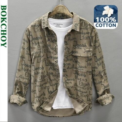 Autumn Winter New Mens Loose Cotton Print Long Sleeve Shirt GML04-Z109