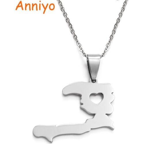 Anniyo Stainless Steel Heart Haiti Map Pendant Necklace Ayiti Chain for Women Jewelry Haytian Gift,Map of Haiti #003821B