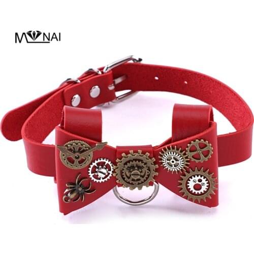 New Fashion Steam Punk Gear Choker Necklace Bowknot Leather chocker Handmade Boho Gothic Costume Jewelry
