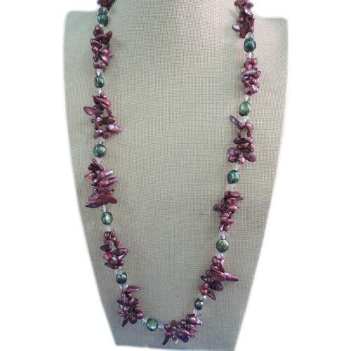 100% NATURE FRESHWATER PEARL NECKLACE,90 CM ,very fashion fushia and black colors pearls