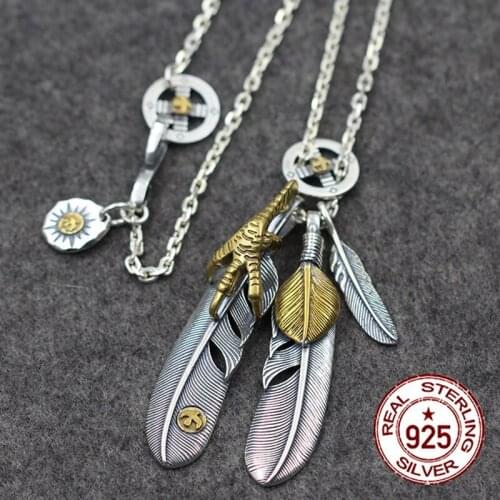 S925 sterling silver pendant necklace personality fashion style feathers shape cross round bird set to send lovers gift
