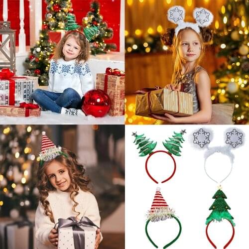 Christmas Headbands Ornaments Snowflake Christmas Tree Headwear for Kids Adult Photo Props Decor Xmas Navidad Party Supplies