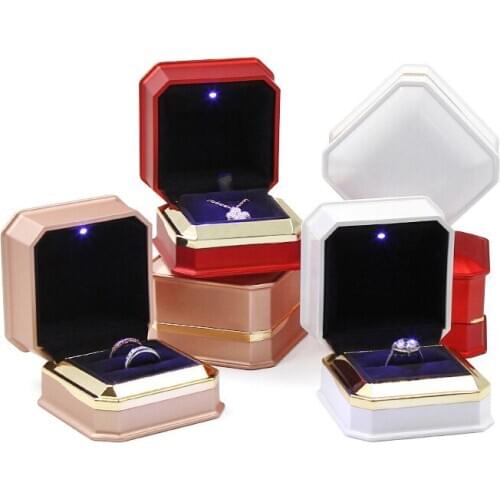 Luxury Led Lighted Necklace Pendant Double Ring Box Plastic Jewellery Gift Packing Case with Custom Logo Available