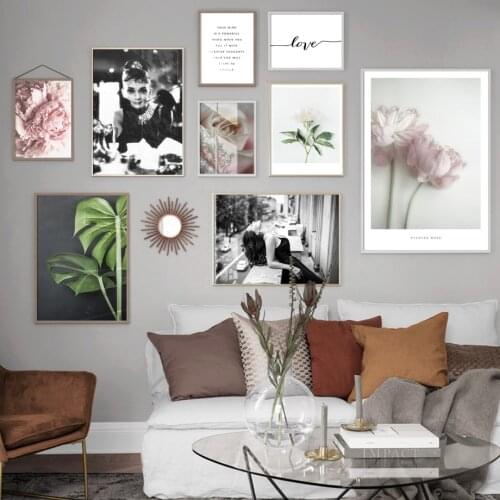 Pink Rose Peony Lotus Leaf Fashion Girl Wall Art Canvas Painting Nordic Posters And Prints Plant Wall Pictures For Living Room