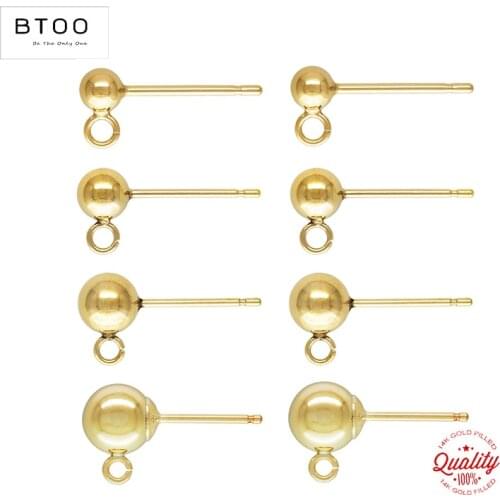 Real 14K Gold Filled 3MM/4MM/5MM/6MM Ball Earring with Ring Gold Ear Wire for Jewelry Making Handmde DIY Earrings Accessories