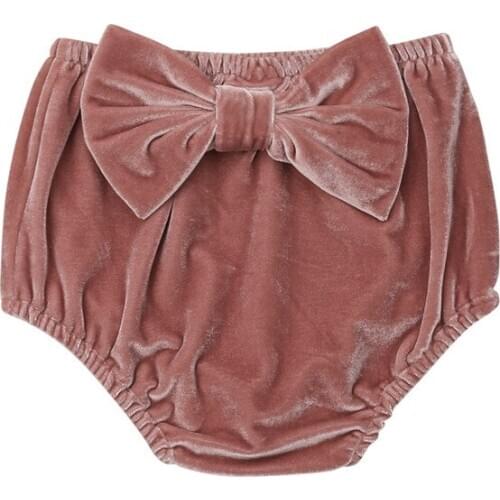 Infant Baby Girl Shorts Solid Gold Velvet Bowknot PP Pants Bow Casual Bottom Diaper Cover Panties
