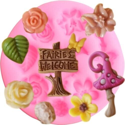 Fairy Garden Silicone Mold Flower Leaf Candy Chocolate Gumpaste Molds Baby Birthday Cupcake Topper Fondant Cake Decorating Tools