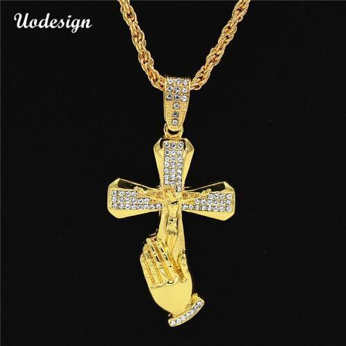 Uodesign High Quality Hiphop Prayer Cross Necklace for Women Men Jewelry Prayer Necklaces & Pendants with Cuban & Link Chain