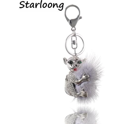 High Quality Drip alloy Keychain Chaveiro drop oil Glaze cute Mongoose rhinestone crystal beads KeyChain stainless Key Ring