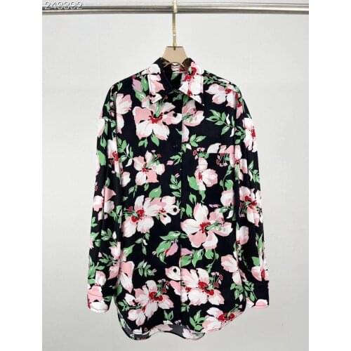 Fyion Women Loose Blouses Tops 2021 Autumn Flowers Print Runway Long Sleeve Shirt Ladies Single Breasted Cotton Long Shirts