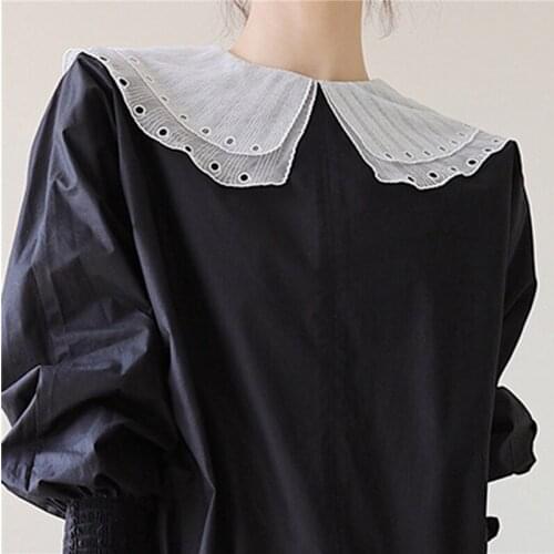 Women Double Layer Hollow Out Large Fake Lapel Collar Butterfly Ruffles Detachable Half Shirt Button Adjustable Blouse DIY