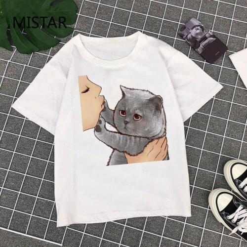 Women Clothes 2020 Summer T Shirt Harajuku Kawaii Cat Funny Cartoon T-shirt Fashion Printed Animal White Tops Graphic T shirt